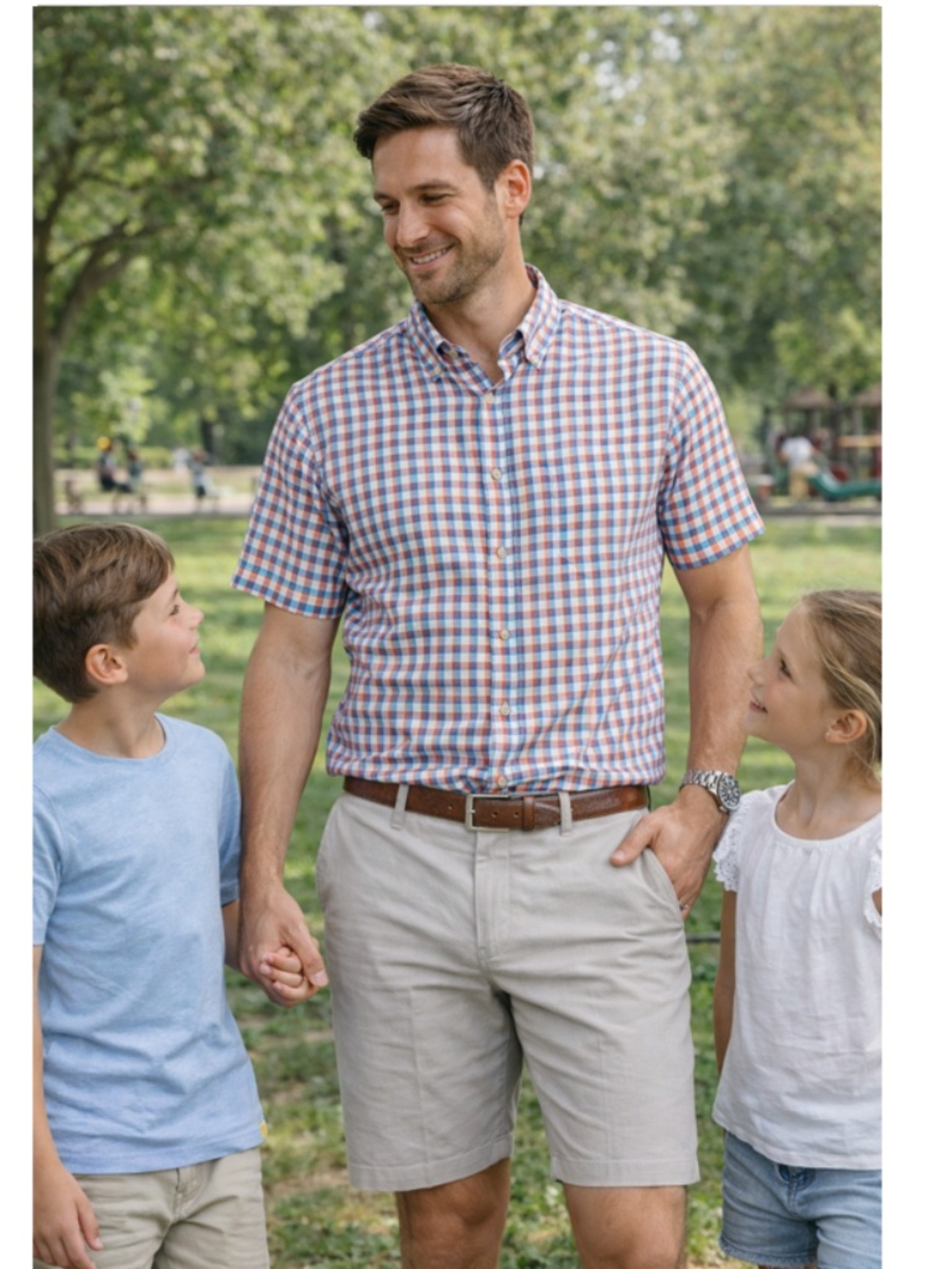 Jos A. Bank Blue/Pink Checked Linen Short Sleeve Shirt